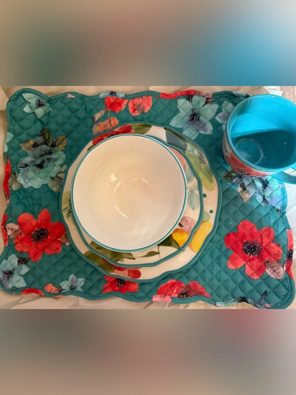 NWOT The Pioneer Woman Vintage Bloom 12-Piece Dinnerware Set, Turquoise Set #3